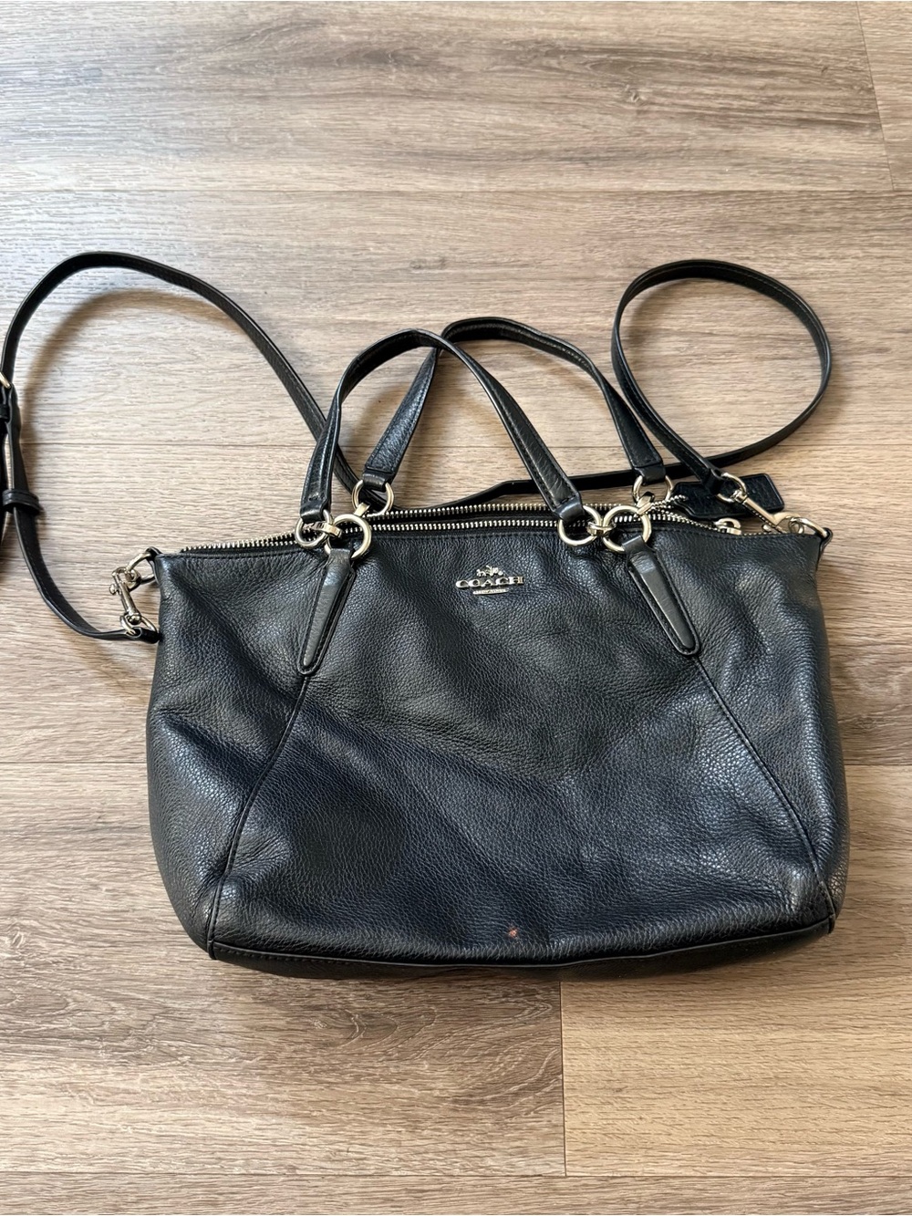 Coach Black Pebbled Leather Shoulder Tote with Silver Hardware